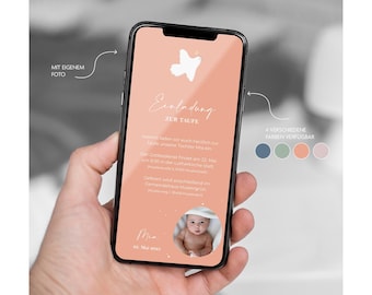 Personalisierte Taufeinladung digital | digitale Taufeinladung mit Foto | digitale Einladung zur Taufe | Download | Handy | Annamaria Design