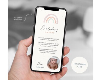 Personalisierte Taufeinladung digital | digitale Taufeinladung mit Foto | digitale Einladung zur Taufe | Download | Handy | Annamaria Design