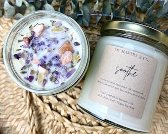 Lavender Coconut Soy Wax Crystal Candle | Anxiety Relief Candle | Intention Candle | Healing candle | Crystal Healing| Gifts for her