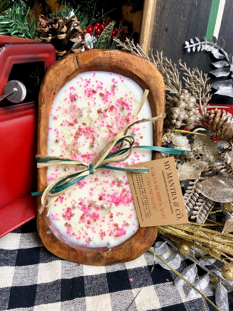 Wooden Dough Bowl Candle Christmas Soy Candle 4 Wick Candle Etsy