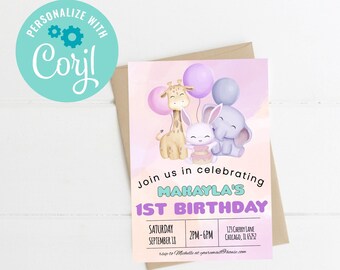Baby Girl Birthday Invite, Birthday Invite, Birthday Invitation, Pink Invite, Instant Download, Printable Invitation, BI-001