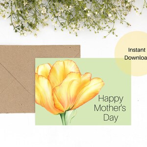 Carte de fête des mères imprimable, carte de fête des mères fleur jaune, carte de fête des mères florale imprimable, téléchargement immédiat, carte imprimable