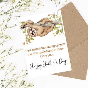 Fathers Day Card, Printable Fathers Day Card, Sloth Fathers Day Card, Hang In There Fathers Day Card, Instant Download, FD-003