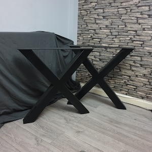 Set of 2 Industrial X Cross Design Chunky 80mmx80mm Steel Dining Kitchen Table Desk Bench Legs Metal Box Frames 710mm Tall