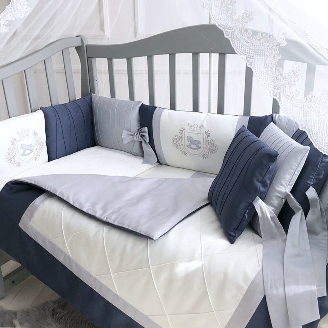 Blue Baby Bedding Set for Boy Crib Bedding Linen Newborn Etsy