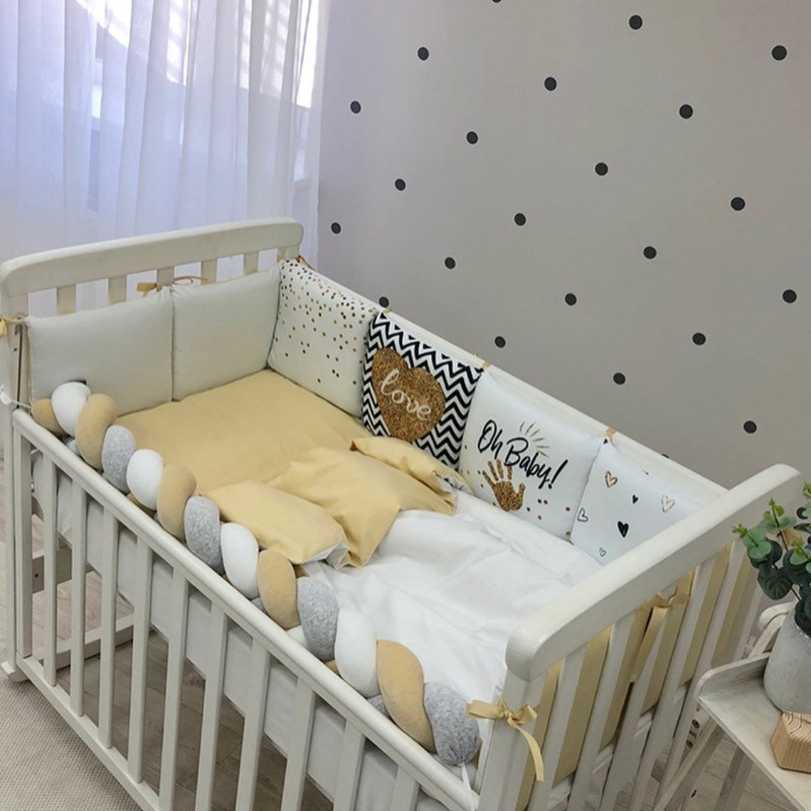 Gold Baby Boy Bedding Set Crib Bumper Pads Braided Bumper Etsy