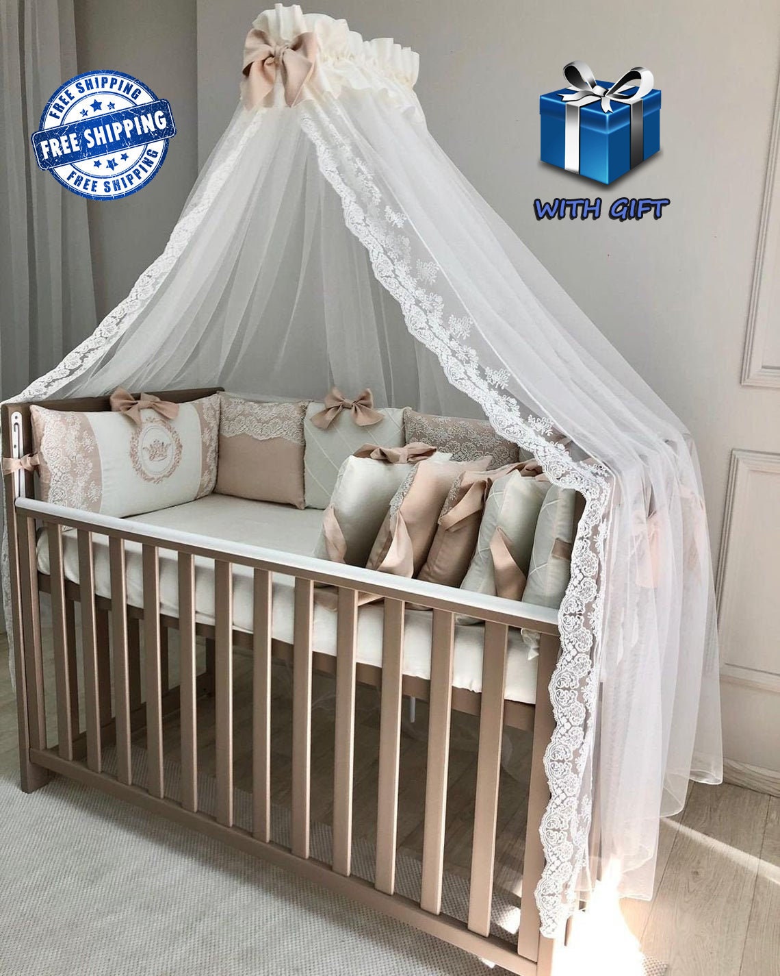 Luxury Crib Bedding Set with Lace Cot Bedding Set Newborn Etsy