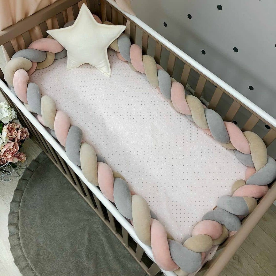Cot Bumper Braided Bumper Pads Braided Crib Bumpers Cradle Etsy