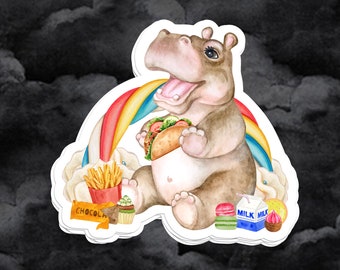 Hippo Sticker, Food Positive, Fat Positive, Body Positive, Happy and Fat, Body Positivity, Self Love Sticker, Fat Acceptance, Food Sticker