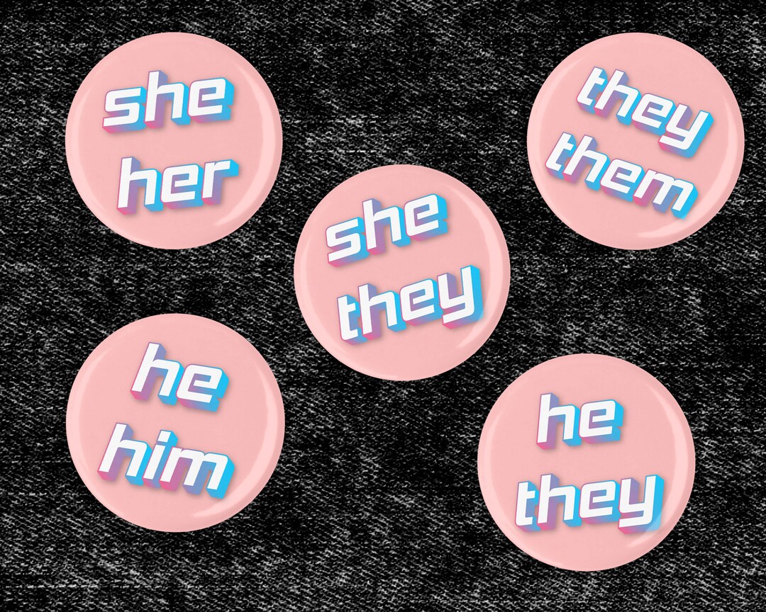 Pronoun Button, Pronoun Pin, Pink Pronoun Buttons, Pink and Blue Pronouns Pin, Modern Retro