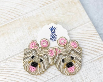 Yorkie Terrier Beaded Dangle Earrings