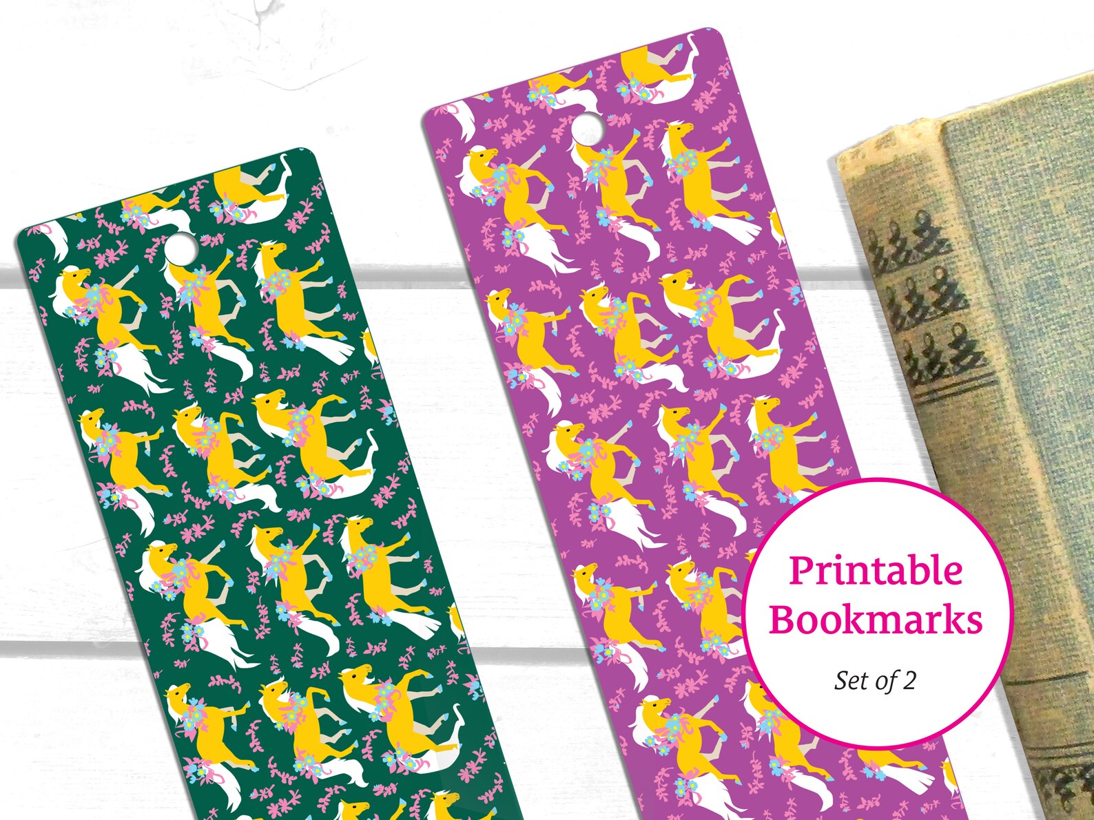 Printable Horse Bookmarks Illustrated Pattern Bookmarks Etsy