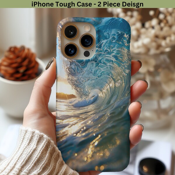 Golden Surf Swirl iPhone Case - Durable and Gleaming Ocean Design - Twilight Tide iPhone Armor - Secure Grip with Seaside Aesthetics