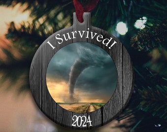 Personalized Tornado Ornament: I Survived, Commemorative Gift