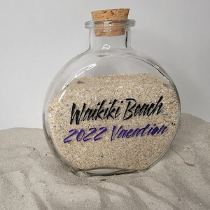 Destination sand, Sand Jars, Glass Personalized Jars, Honeymoon Sand Keepsake, Vacation keepsake, Glass bottle for wedding,custom beach sand