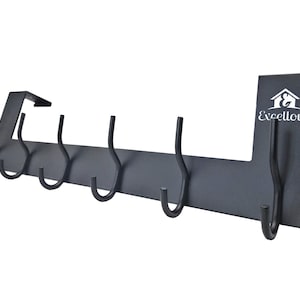 Excellous - Modern Over The Door Hook Hanger for Towels, Coats, Hats, Bags, Black