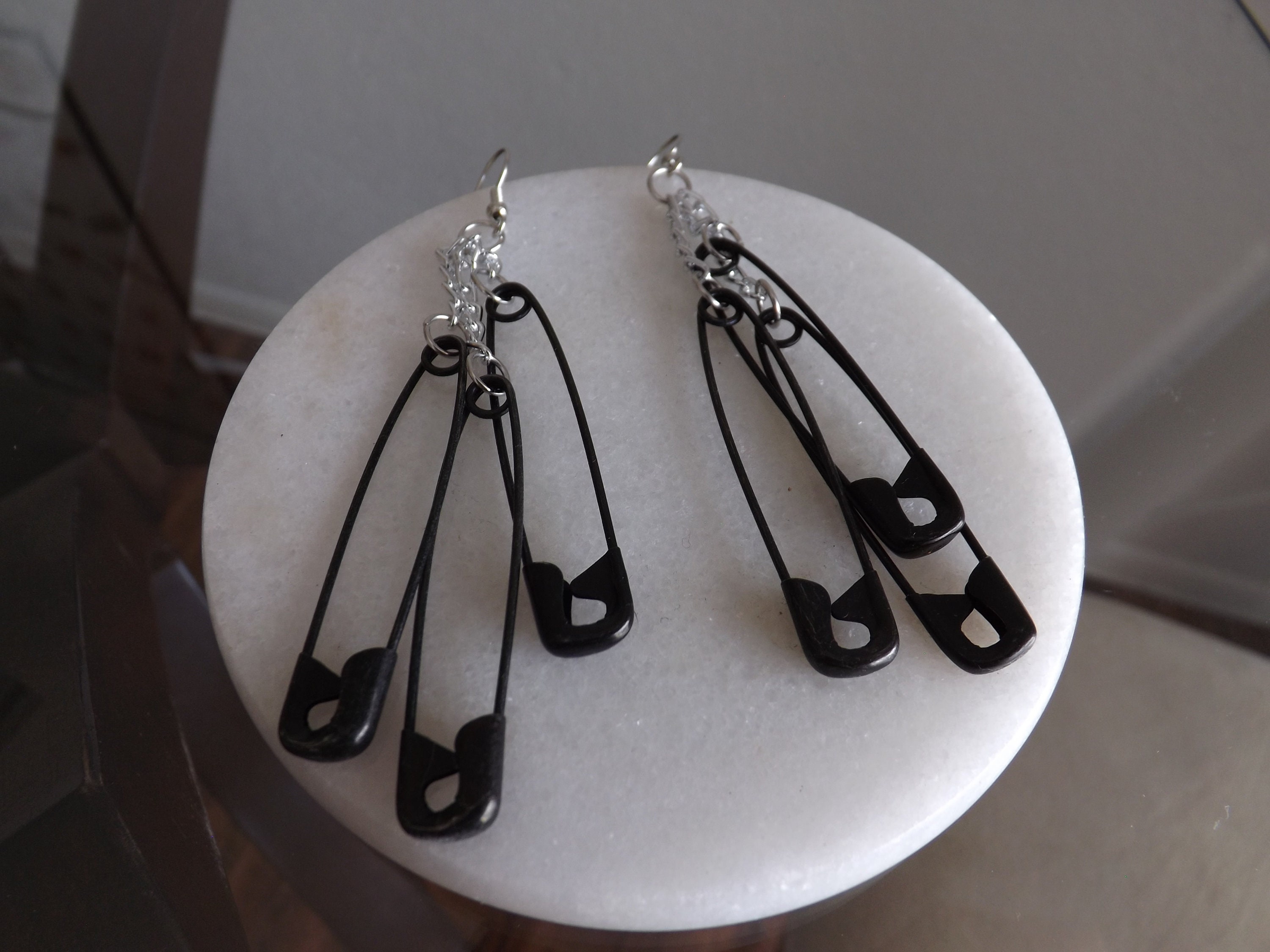 Black Safety Pin Earrings Etsy