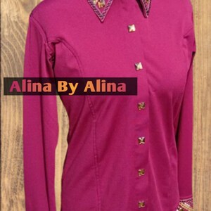 Western custom Rodeo Queen Show Shirt in stretchable Stuff with Glass Stones Embellishments image 2