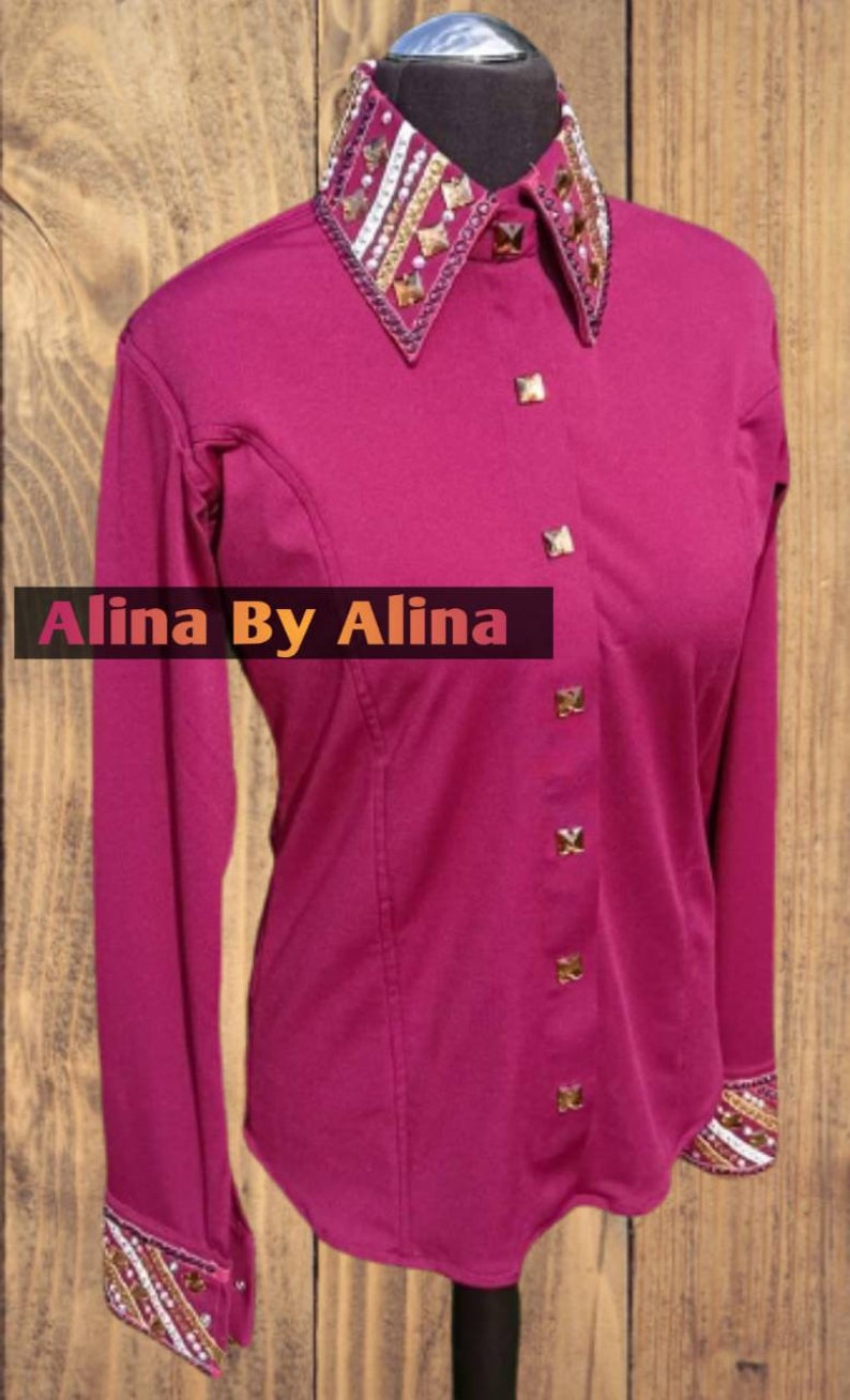 Western custom Rodeo Queen Show Shirt in stretchable Stuff with Glass Stones Embellishments image 2