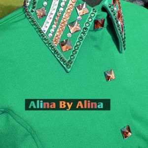 Western custom Rodeo Queen Show Shirt in stretchable Stuff with Glass Stones Embellishments image 4
