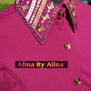 Western custom Rodeo Queen Show Shirt in stretchable Stuff with Glass Stones Embellishments image 9