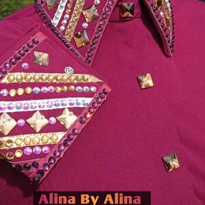Western custom Rodeo Queen Show Shirt in stretchable Stuff with Glass Stones Embellishments image 8