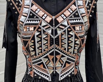 Veste western noire base personnalisée rodéo reine