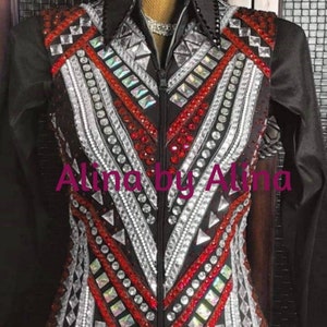 Western Show vest  made with strechable fabric and glass stones used.