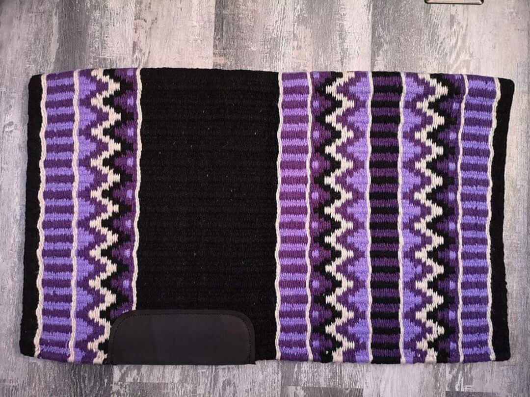 Wool Saddle Blanket and Saddle Pad in Black Base Purple and White Size