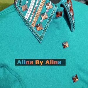 Western custom Rodeo Queen Show Shirt in stretchable Stuff with Glass Stones Embellishments image 5