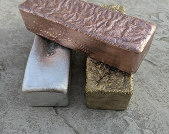 Set of 3 Hand Poured Ingot Bars - 5 lb Copper/5 lb Brass/2 lb Aluminum