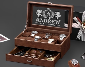 regalos personalizados / caja de reloj con cajón / caja de reloj para hombre / caja de reloj de madera / caja de reloj grabada / vitrina de reloj / Caja de reloj grabada