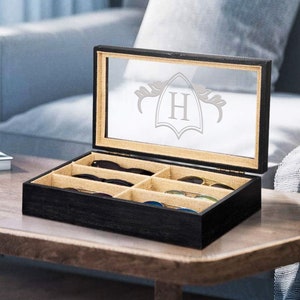 Présentoir à lunettes à 6 compartiments pour lunettes, boîte de support pour présentoir de bureau, étui de rangement pour lunettes de soleil, plateau à bijoux en bois personnalisé
