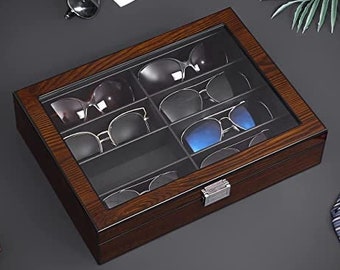 8 Gitter Sonnenbrillen Aufbewahrungsbox, Gläser Aufbewahrungsbox, Brillen  Aufbewahrungsbox, Holz Sonnenbrillen Vitrine Reise Schmuck Organizer