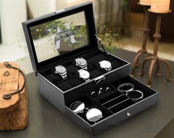Caja de reloj para hombre con cajón, Caja de reloj para hombre personalizada, Caja de reloj de madera para hombre personalizada, Caja de reloj de madera 12, Caja de reloj para hombre.