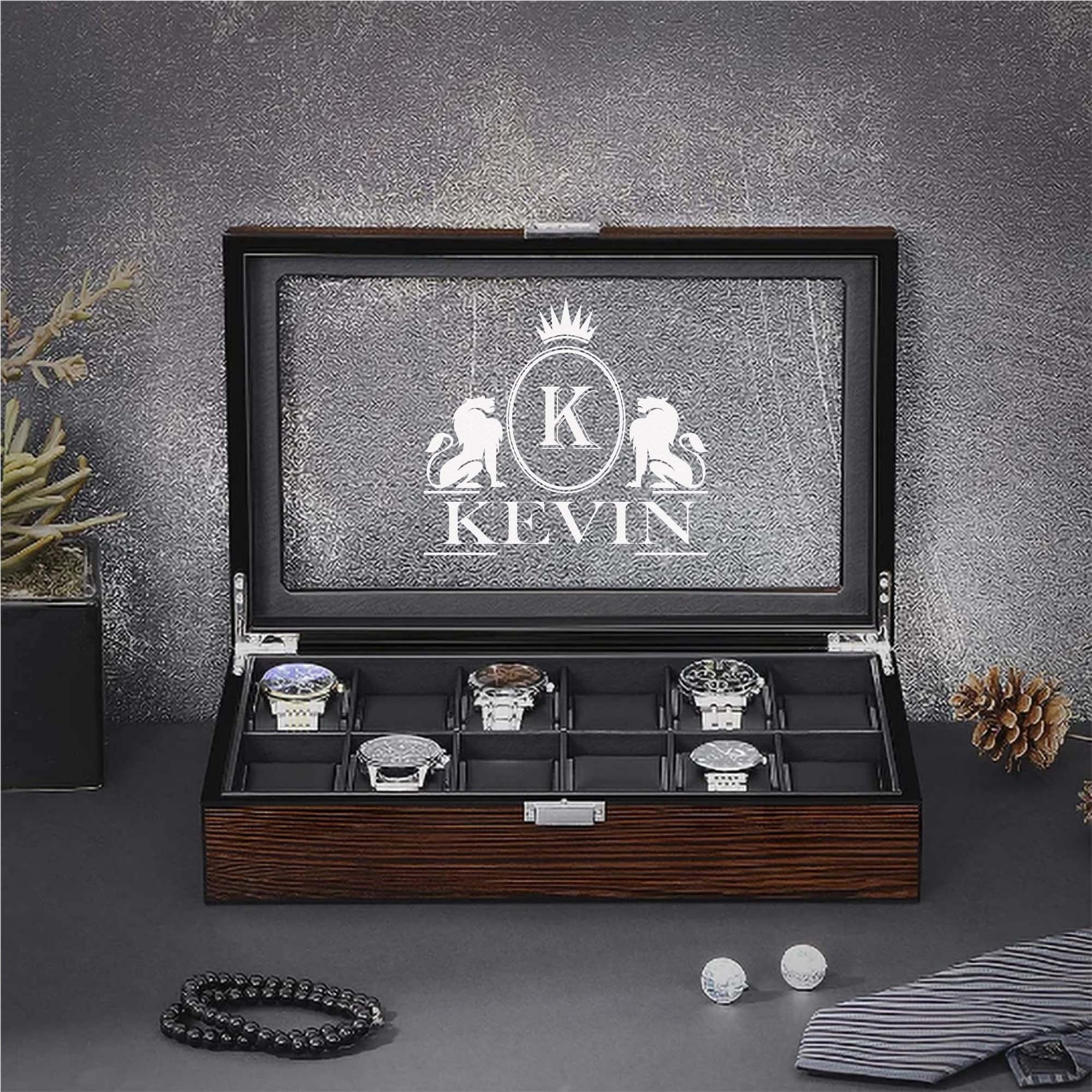 BEWISHOME Wooden Watch Box for Men - Luxury Watch Case, Real Glass Top,  Smooth Faux Leather Interior…See more BEWISHOME Wooden Watch Box for Men 