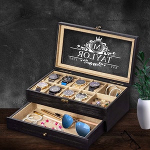 Wood watch box, watch box for men, jewelry box, engraved watch box, watch holder, watch storage box, wooden jewelry box, storage box