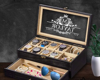 Wood watch box, watch box for men, jewelry box, engraved watch box, watch holder, watch storage box, wooden jewelry box, storage box