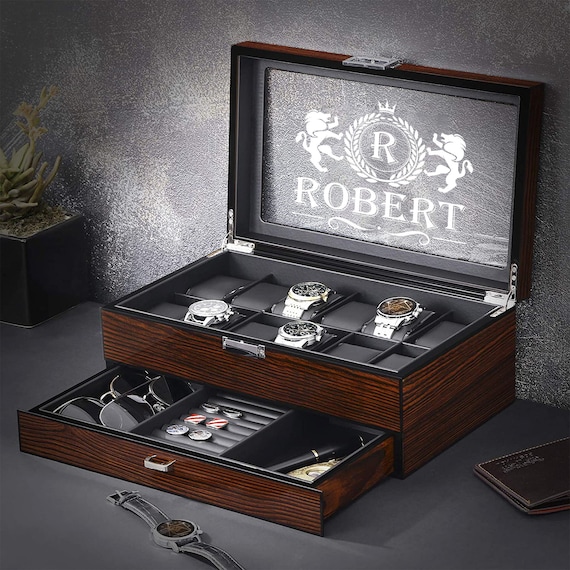mens leather dresser tray Leather Valet Catchall Tray For Men With 6 Compartments For Phones (black)