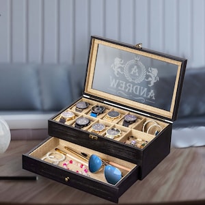 Valet Watch Box - 8 Compartment Watch Box -  Watch Storage - Watch Organizer - Anniversary Gift - Men&#39;s Jewelry Box
