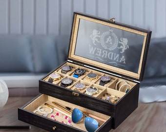 Valet Watch Box - 8 Compartment Watch Box -  Watch Storage - Watch Organizer - Anniversary Gift - Men's Jewelry Box
