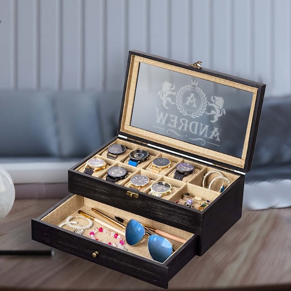 Valet Watch Box - 8 Compartment Watch Box -  Watch Storage - Watch Organizer - Anniversary Gift - Men's Jewelry Box