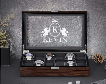 Personalized Piano Wood Luxury Watch Box Holds 6, 10, 12 and 20 Watches, Gift for Him, Husband, Boyfriend, Anniversary or Wedding Gift
