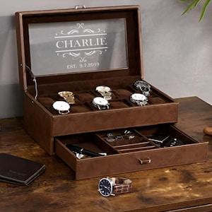 personalized gifts watch box with drawer mens watch box wood watch box engraved watch box watch display case Engraved Watch Case.jpg