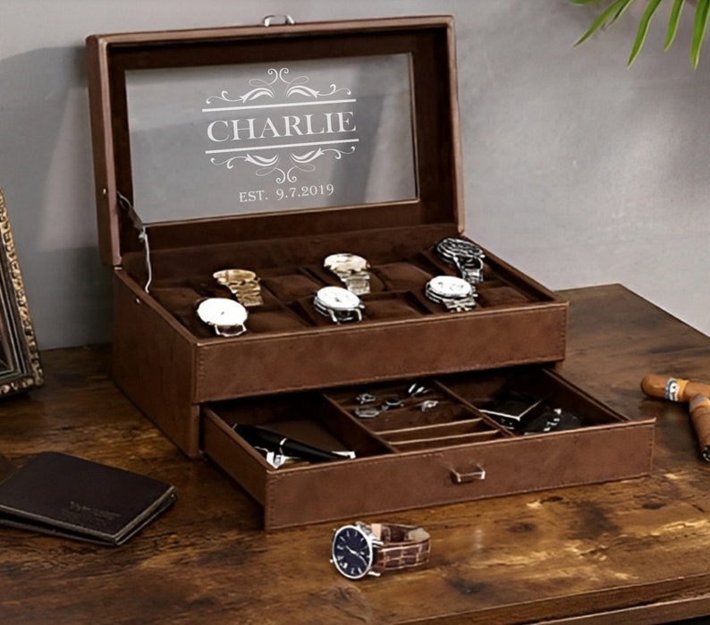 personalized gifts watch box with drawer mens watch box wood watch box engraved watch box watch display case Engraved Watch Case.jpg