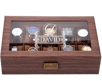 Watch Box for 10, Personalized Watch Box, Watch Box for Men, Fathers Day Gift, Groomsman Gift, Watch Case, Anniversary gift, Watch Holder,