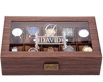 Personalized Wood Watch Case, Custom Watch Organizer, Wooden Storage Box, Valet Watch Box, Father's Day Gift, Gift For Him