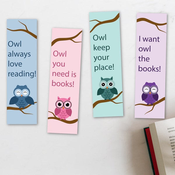 Printable Owl Bookmarks | Printable Owl Pun Bookmarks | Owl Bookmark Set | Owl gifts | Book Gifts | Printable Bookmarks for Readers