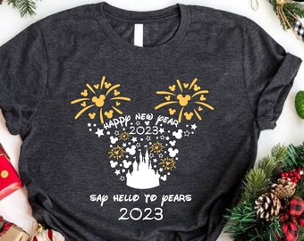 Say Hello 2023 Shirt, Disney Christmas Shirt, New Years Gift, New Years Eve Tee,Christmas Party Shirt,Disney Castle Christmas Family Shirts,
