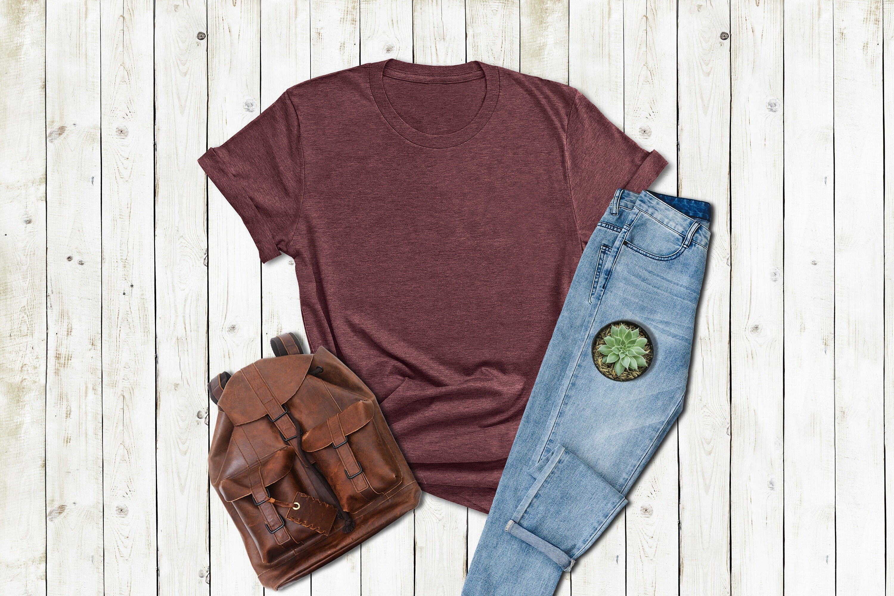 Plain Shirt Unisex Blank Heather Maroon 